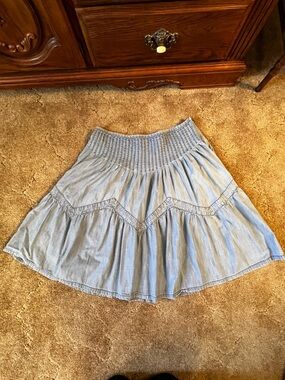 Lauren Ralph Lauren Light Blue Tiered Smocked-Waist Denim Skirt